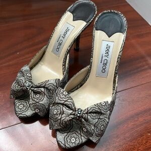 Jimmy Choo size 36 baroque floral jacquard mules with bow and rhinestone detail